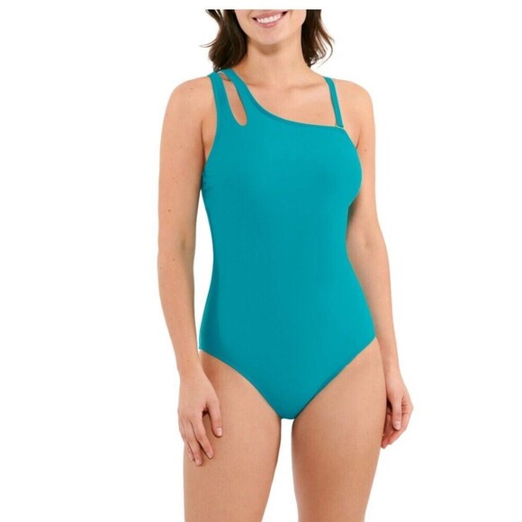 Sea & Her Women's swimsuit Asymmetrical One Shoulder One Piece Size L turquoise - Picture 1 of 10